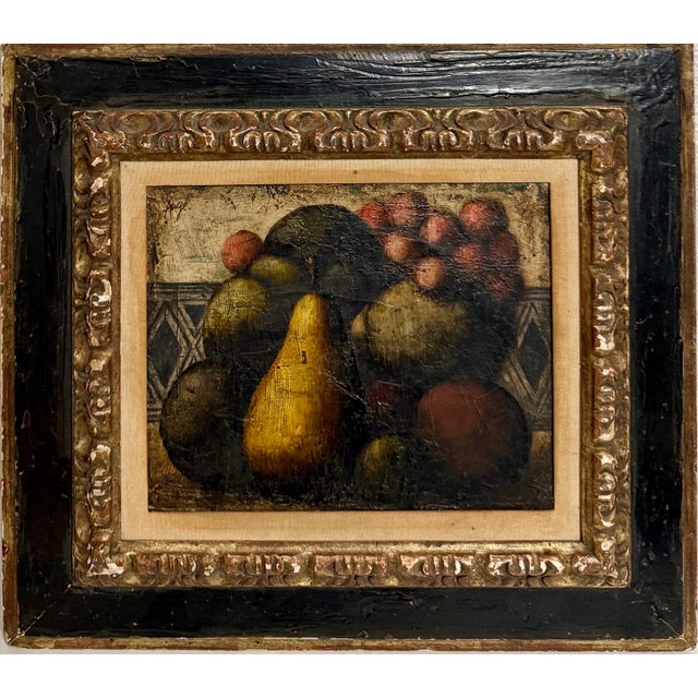 Philippe Auge, French Surrealist Oil Painting Pears, Fruits Textured Still Life Art Deco Style For Sale