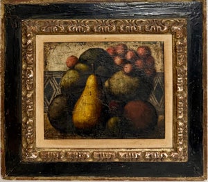 Philippe Auge, French Surrealist Oil Painting Pears, Fruits Textured Still Life Art Deco Style