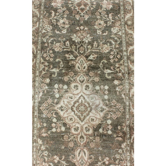 Textile Green Color Very Long Antique Persian Runner With Floral Medallions 2'9 X 22'10 For Sale - Image 7 of 11