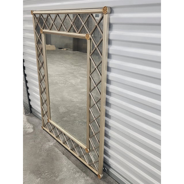 Hollywood Regency Drexel Heritage Siver and Gilt Eglomise Antiqued Mirror For Sale - Image 3 of 12