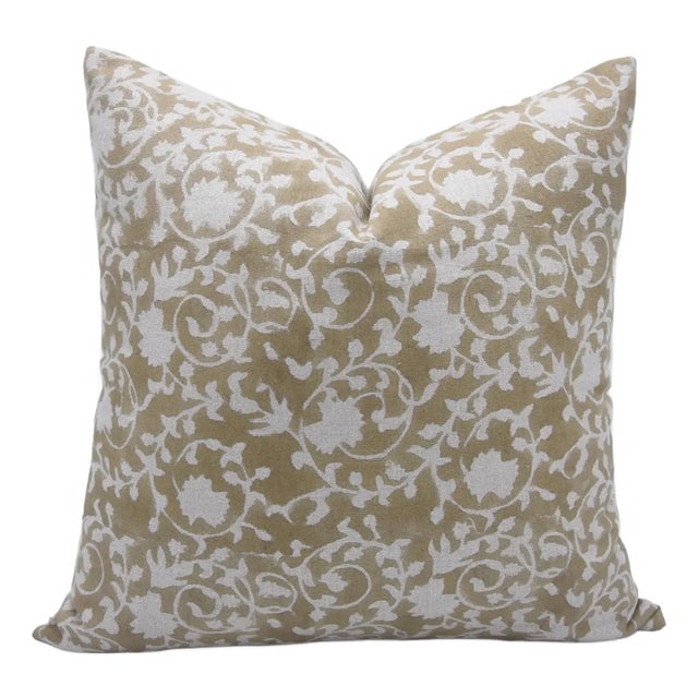 Designer Pillow Cover Hand Block Printed Pure Linen Collection by Devdas 14x14 Inch For Sale