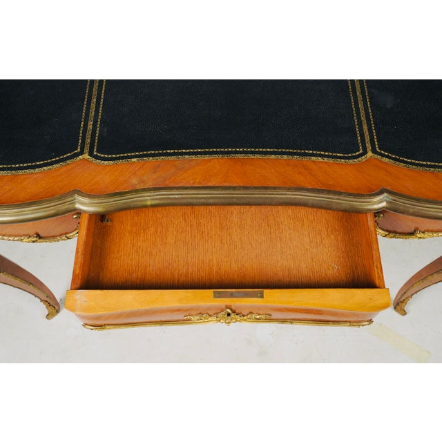 Pair of Mid 20th Century Louis XV Style Black Leather-Top Writing Desks With Figural Gilt Mounts For Sale - Image 16 of 17