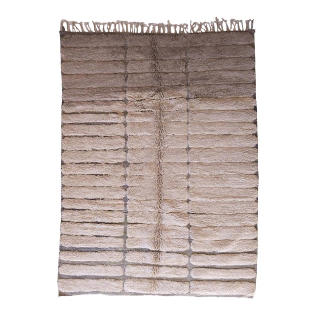 Beige Contemporary Moroccan Beni Mrirt Wool Rug - 10.3 X 7 Ft For Sale