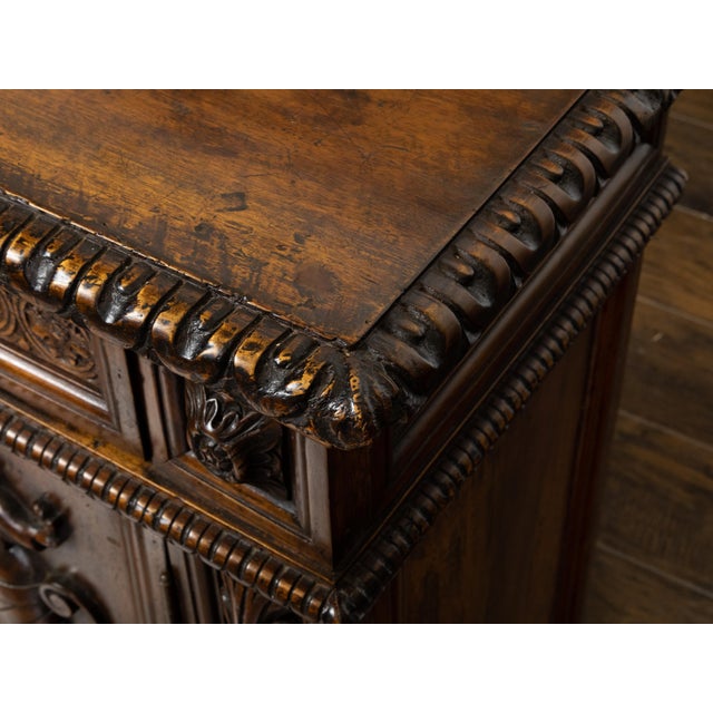 Small Italian 1800s Walnut Cabinet with Carved Urn, Foliage and Mascaron Décor For Sale - Image 12 of 12