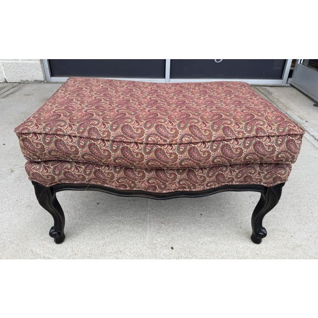 Pair of Fairfield Paisley Fauteuil Chairs With Ottoman For Sale - Image 17 of 18