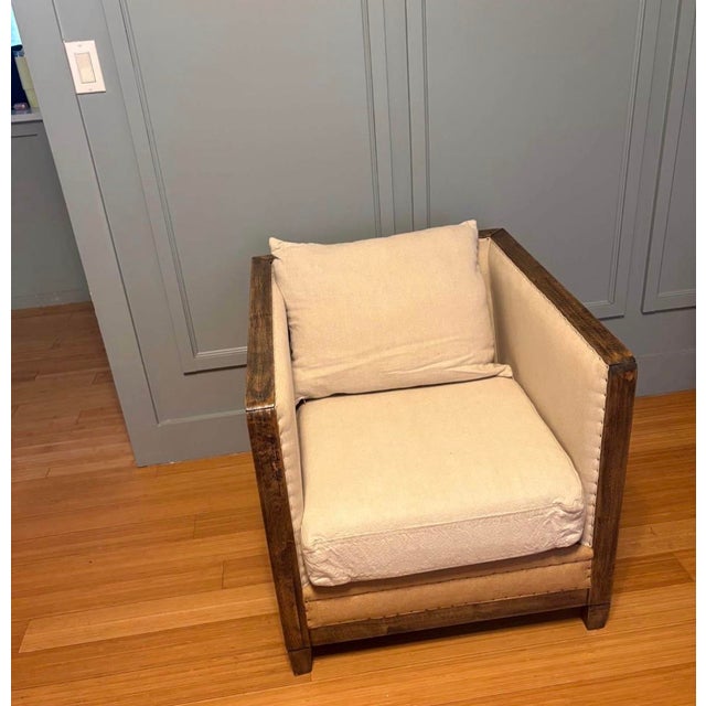 Two available. Solid wood and Belgian linen. Beautiful ivory and burlap with exposed details for a relaxed but...