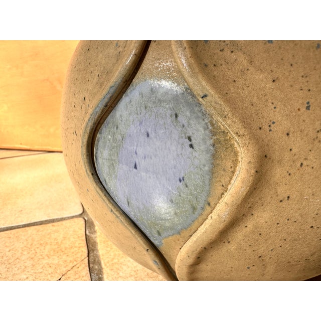 Tan Sculptural Handmade Ceramic Vase with Central Glazed Window, Germany, 1980s For Sale - Image 8 of 13