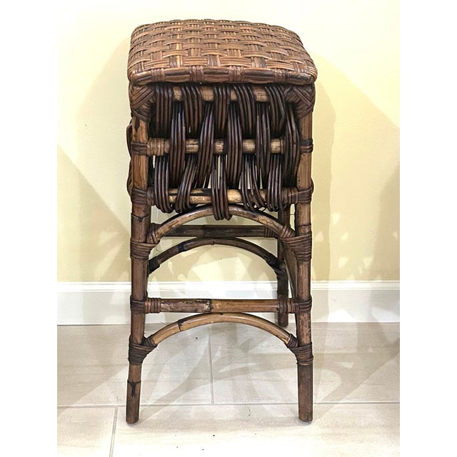 1980s Vintage, Dark Brown, Rattan and Wicker Bar Stool, Late 20th Century For Sale - Image 5 of 9