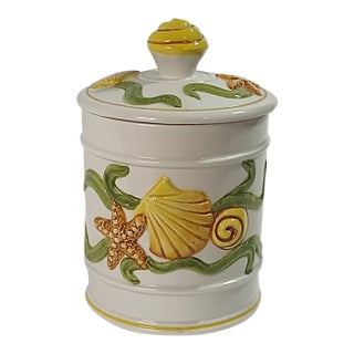 1980s Italian Majolica Sea Shell Canister With Lid For Sale