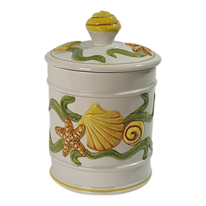 1980s Italian Majolica Sea Shell Canister With Lid
