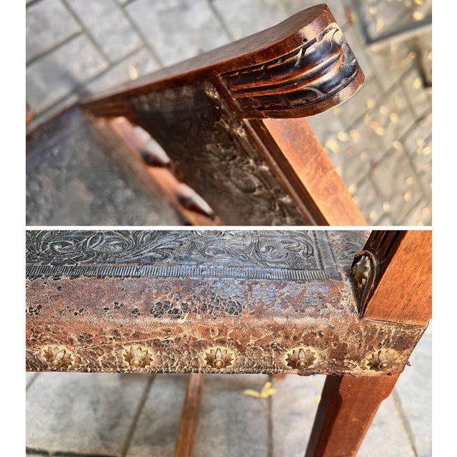 Set of 6 Antique Late 1800s French Henri II Walnut Dining Chairs With Leather Upholstery For Sale - Image 10 of 12