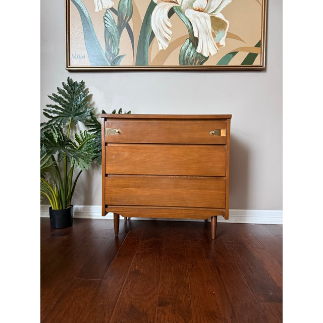 Wood Vintage Mid Century Modern Walnut 3 Drawer Dresser in the Style of Stanley For Sale - Image 7 of 12