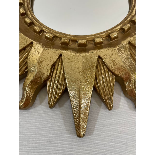 Glass Vintage Mid Century Modern Gilded 12.5" Sunburst Wall Accent Mirror For Sale - Image 7 of 17