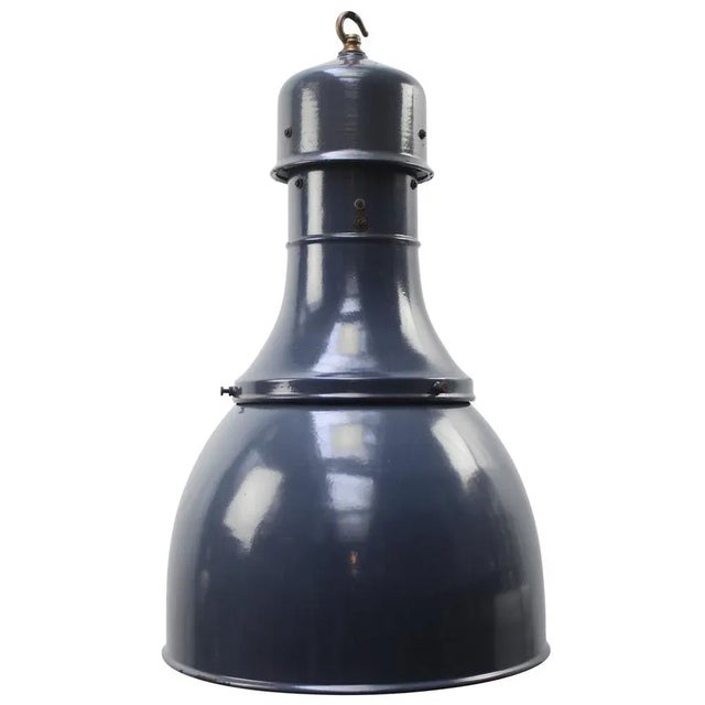 1950s Vintage Industrial Blue Enamel Factory Pendant Light For Sale - Image 5 of 5
