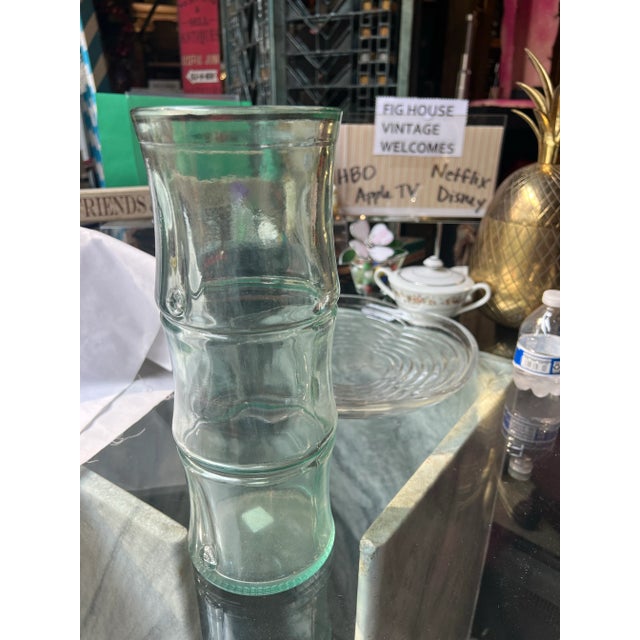 Transparent 1970s Green Glass Bamboo Vintage Vase For Sale - Image 8 of 11