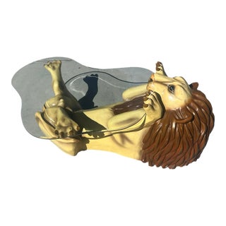 1970s Vintage Mid Century Modern Paper Mache Sermel Tonala Attributed to Sergio Bustamante Lion Coffee Table For Sale