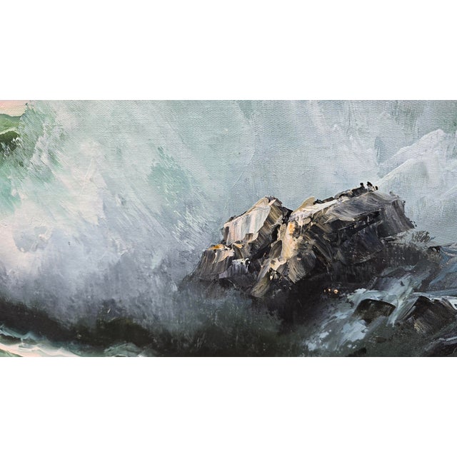 Vintage Mid Century Oil on Canvas Picture Painting Ocean Wave Crashing by Gavin For Sale - Image 13 of 18