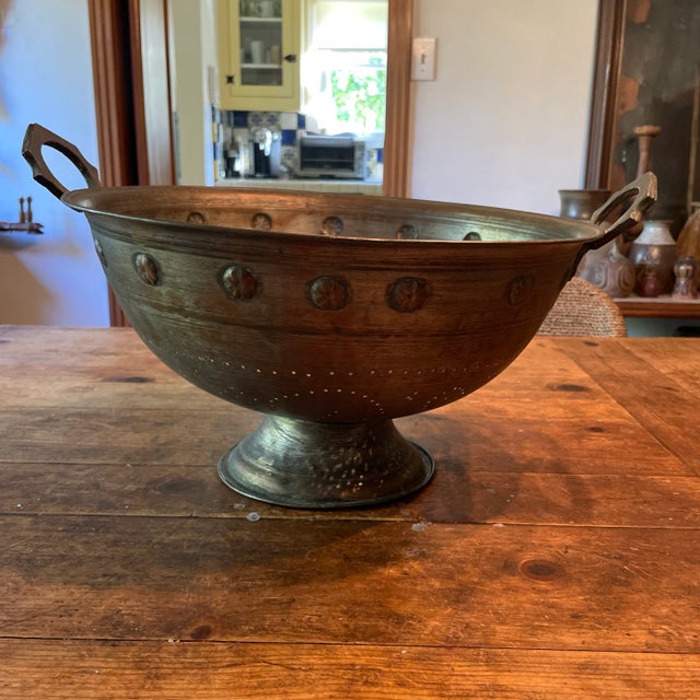 Mid-Century Modern Extra Large Antique Brass Collander For Sale - Image 3 of 8