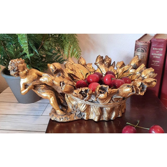 Sculpture Materials Hollywood Regency Gold Guild Tulip Cherub Bowl Rococo Style For Sale - Image 7 of 8