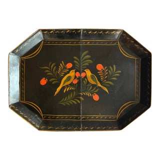 Antique Early 19th Century American Federal Vermont Folk Art Paint Decorated Tole Bird Tray For Sale