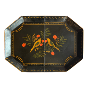 Antique Early 19th Century American Federal Vermont Folk Art Paint Decorated Tole Bird Tray