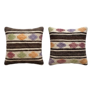 Anatolian Oushak Kilim Pillow Cover 19'' X 20'' - Set of Two For Sale