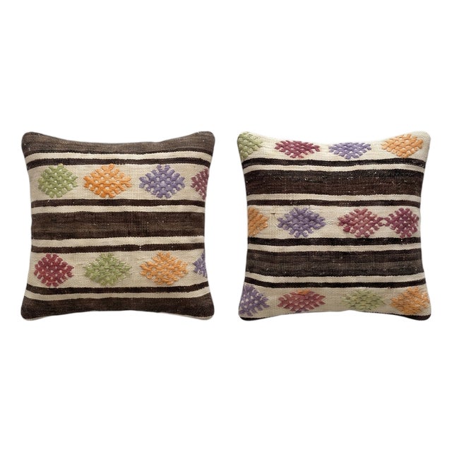 Anatolian Oushak Kilim Pillow Cover 19'' X 20'' - Set of Two For Sale