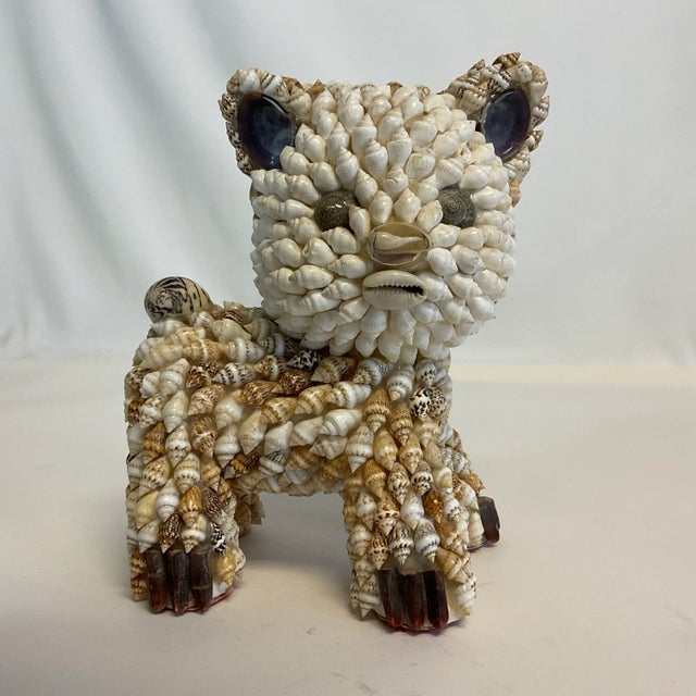 Mid-Century Boho Coastal Chic Trompe L’Oeil Seashell Cat Figurine For Sale - Image 9 of 12