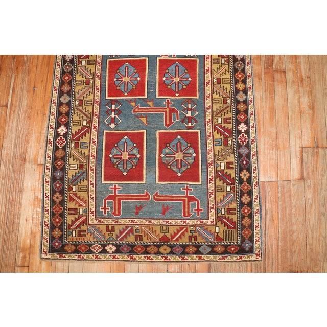 Folk Art 19th Century Zabihi Collection Blue Karaghashli Caucasian Rug - 3' x 5' For Sale - Image 3 of 12