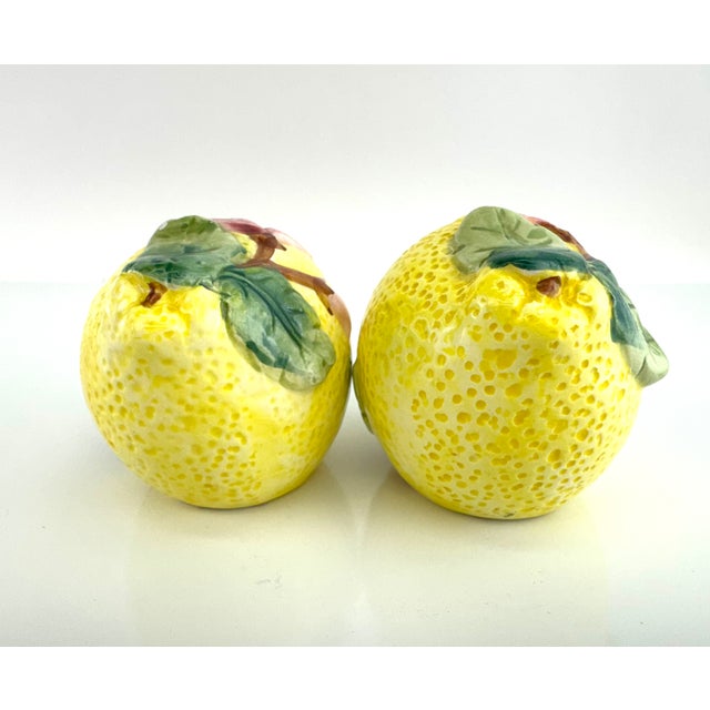Vintage Majolica Style Lemon Salt & Pepper Shakers – Hand-Painted Ceramic, a Pair For Sale - Image 4 of 10