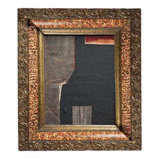 "Volcano" Abstract Painting in Antique Frame Black Transitional Wall Art by JTS For Sale