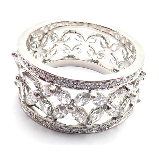 Tiffany and Co. Tiffany & Co. Victoria Platinum Diamond Wide Band Ring, Size 7.25 For Sale - Image 4 of 8