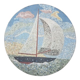 Exceptional Mosaic Tile Coffee Table With Sail Boat For Sale