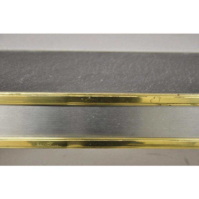 Vintage Italian Regency Steel & Brass Slate Top Wall Mounted Hall Console Table For Sale - Image 9 of 12