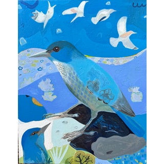 "Blue Flock" a Pinion Jay Painting by LWren Walraven For Sale