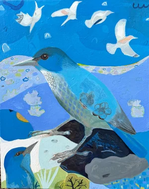 "Blue Flock" a Pinion Jay Painting by LWren Walraven