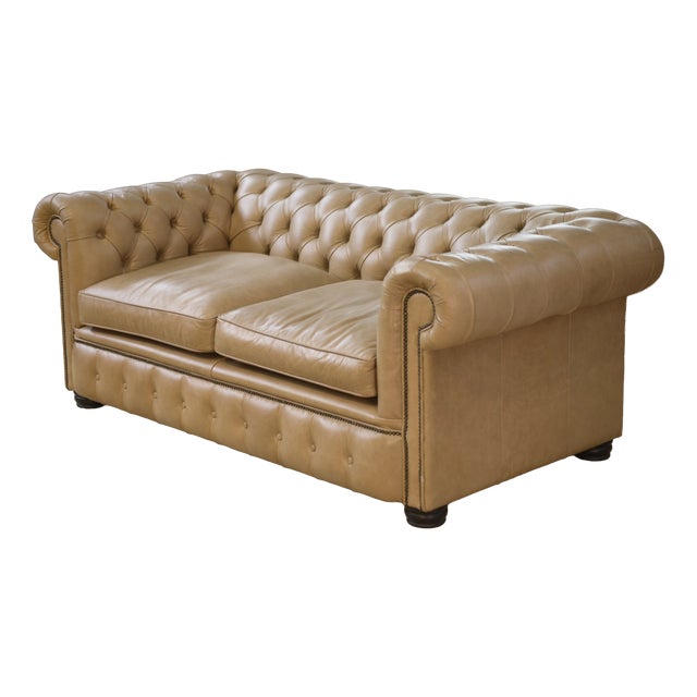 Vintage English Chesterfield Sofa in Beige Leather, 1990s For Sale