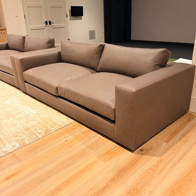 Gray Pair of Crate & Barrel Oceanside 89” Leather Sofas For Sale - Image 8 of 16