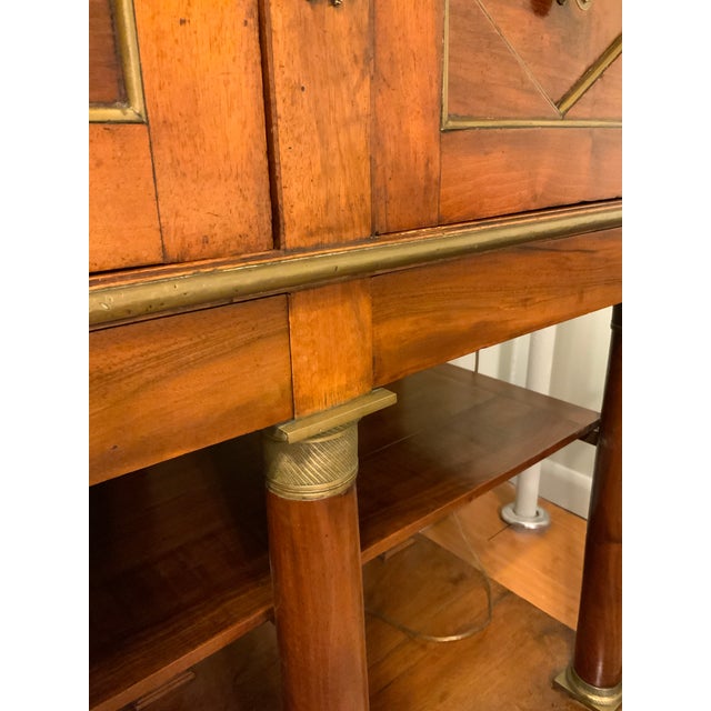 Wood Early 19th C. French Empire Mahogany & Brass Cabinet, Faux-Marble Top For Sale - Image 7 of 14