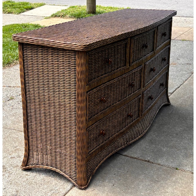 Ficks Reed Vintage Skirted Wicker Bow-Front Dresser For Sale - Image 4 of 15