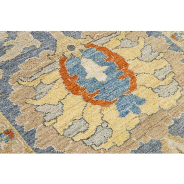 Apadana's Modern Sultanabad Long Wool Runner Handmade in Blue With Floral Motif For Sale In New York - Image 6 of 10