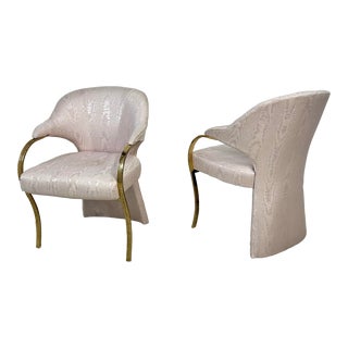 Pair of Carson’s Art Deco Hollywood Regency Brass Arm Cantilever Chairs For Sale