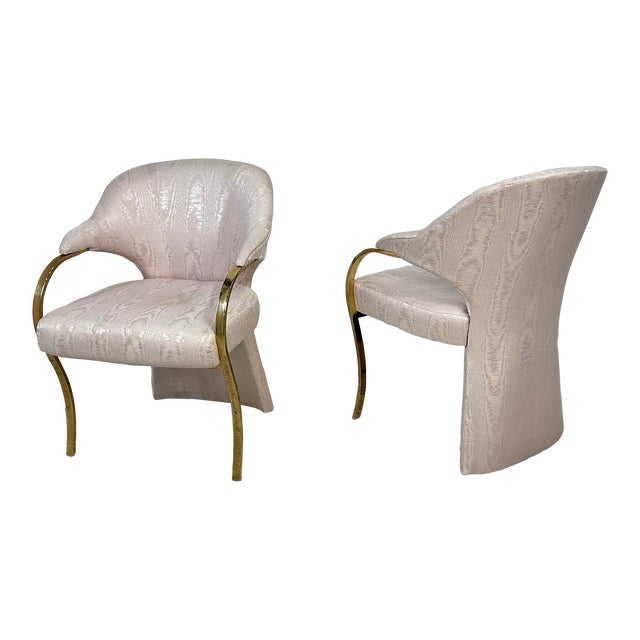 Pair of Carson’s Art Deco Hollywood Regency Brass Arm Cantilever Chairs For Sale