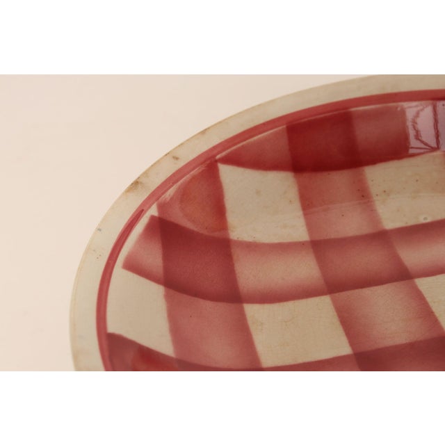 Ceramic Vintage French Modern Raspberry Tartan Plaid Pedestal Cake Stand by Faïencerie Givors For Sale - Image 7 of 11