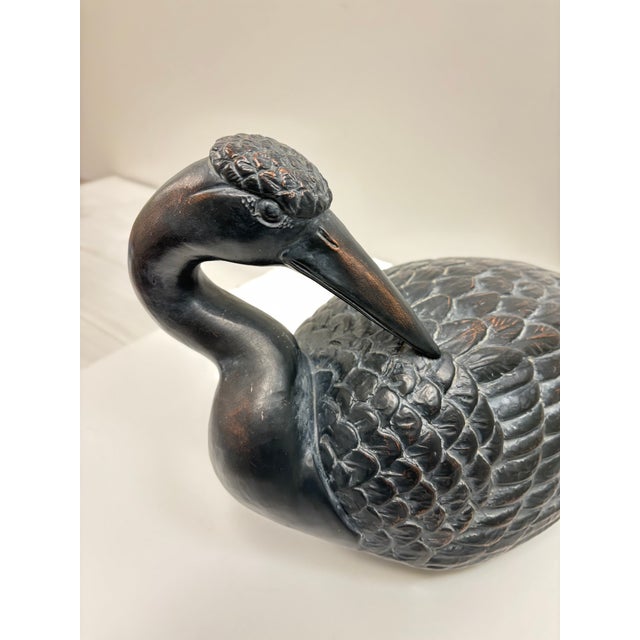 Black Vintage 1960s Black Ceramic Crane Bird Sculpture - Attributed to Enzo Alberton For Sale - Image 8 of 12