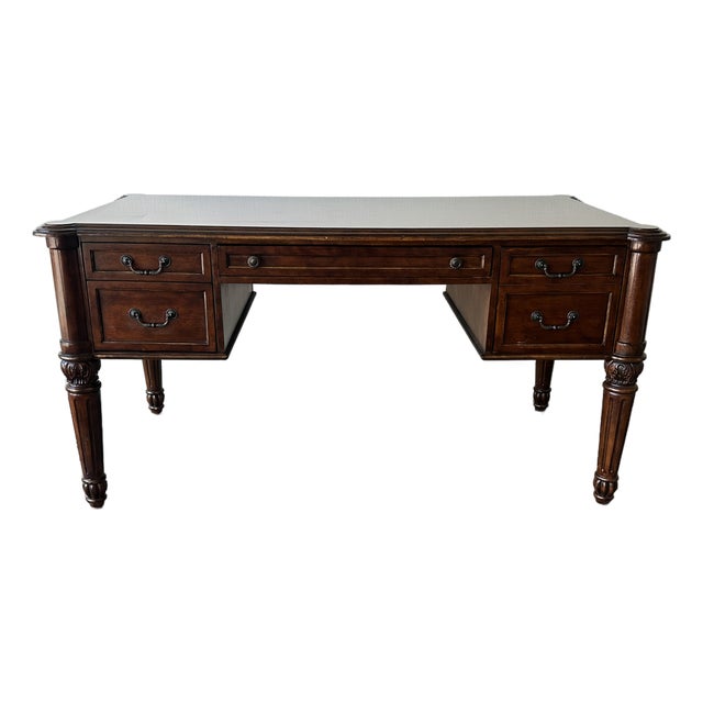 1980s 61” Ethan Allen Federal Executive Style Cherry Computer Writing Desk For Sale