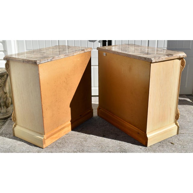 Vtg. Pair of Thomasville Marble Top Italian Provincial Oversized Nightstands For Sale - Image 11 of 13