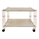 Vintage Lucite and Brushed Stainless Rolling Bar Record Cart For Sale