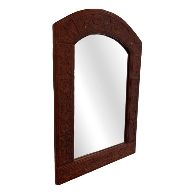Embossed Leather Mirror, 1970 For Sale