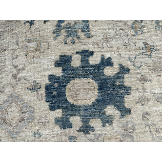 2000 - 2009 Oushak Handmade Wool Rug With Oversized Blue Florals For Sale - Image 5 of 8